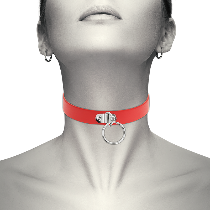 Collar Cuero Vegano Aro Rojo