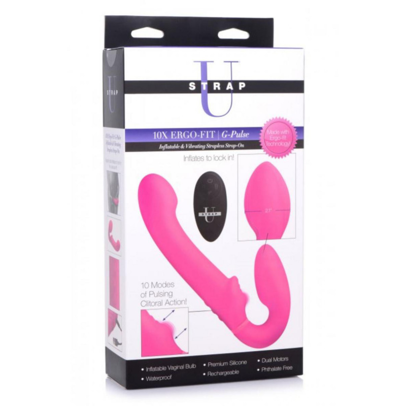 Arnés Inflable Doble con Mando y Pulsatorio Clítoris USB Rosa