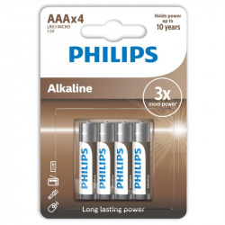 Pilas Alcalinas AAA Philips 4 Uds