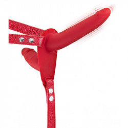 Harnais Double Rouge Silicone Vibromasseur USB 15,5 cm