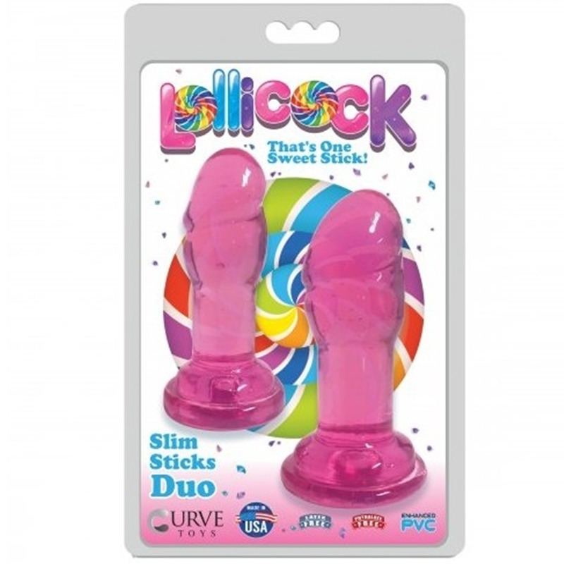 Set x 2 Dildos Slim Stick con Ventosa Rosa