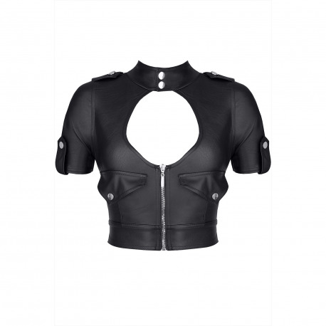 Enrica Top con Cremallera Negro Estilo Militar