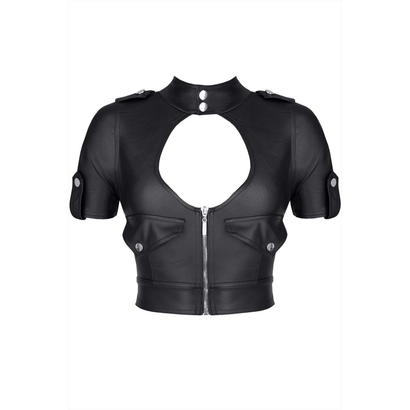 Enrica Top con Cremallera Negro Estilo Militar