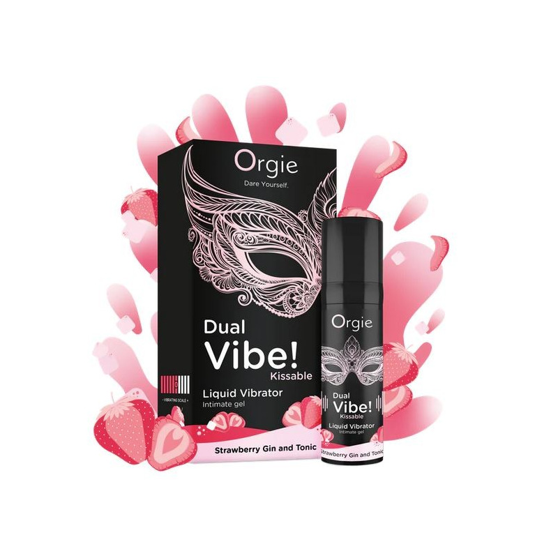 Vibrador Líquido Besable Dual Vibe Gin Tonic Fresa 15 ml