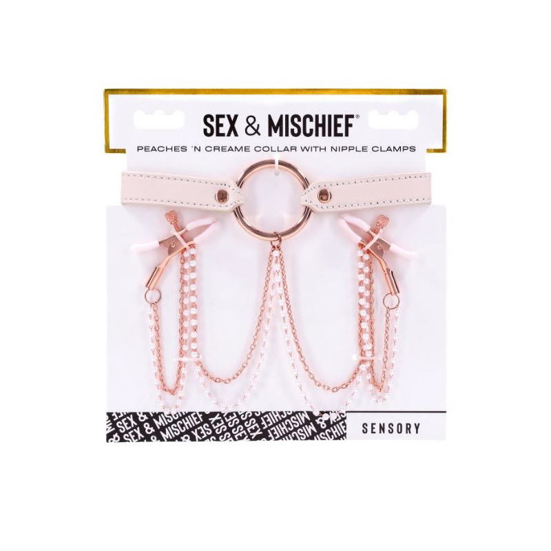 Peaches in Creae Necklance with Nipple Clamps