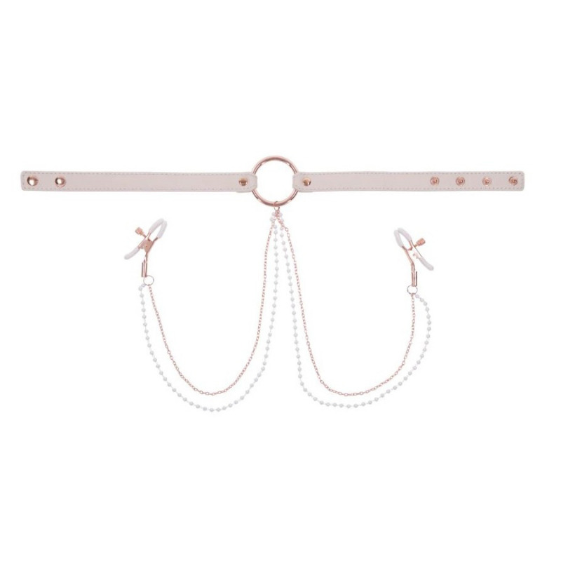 Peaches in Creae Necklance with Nipple Clamps