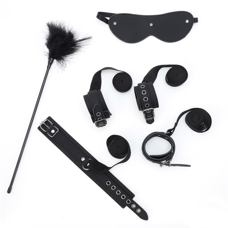 Set Bondage con Esposas, Antifaz y Pluma Estimuladora