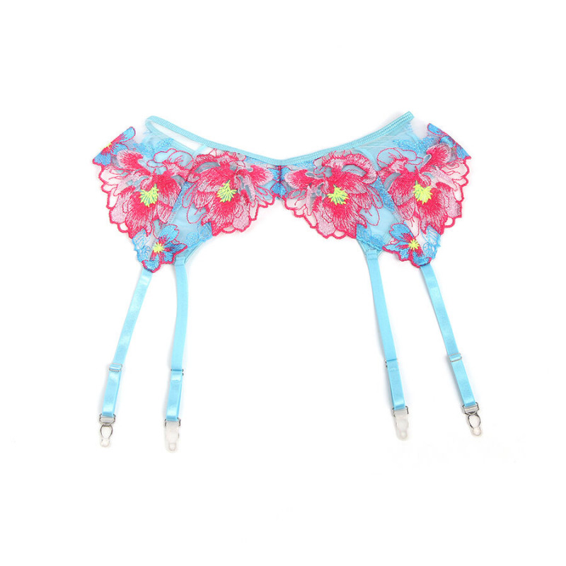 Conjunto Sujetador y Liguero con Bordados Florales Rosas