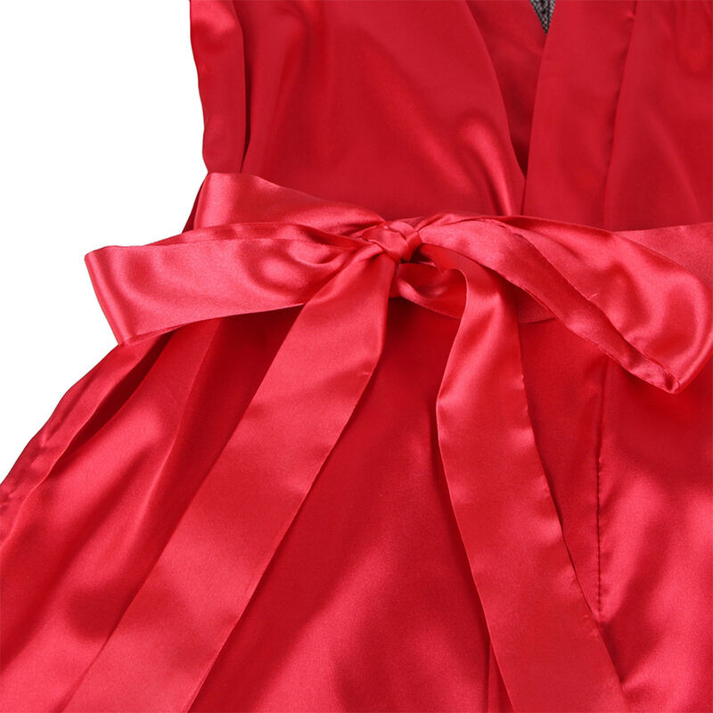 Camison de Encaje Espalda Transparente y Tanga Rojo