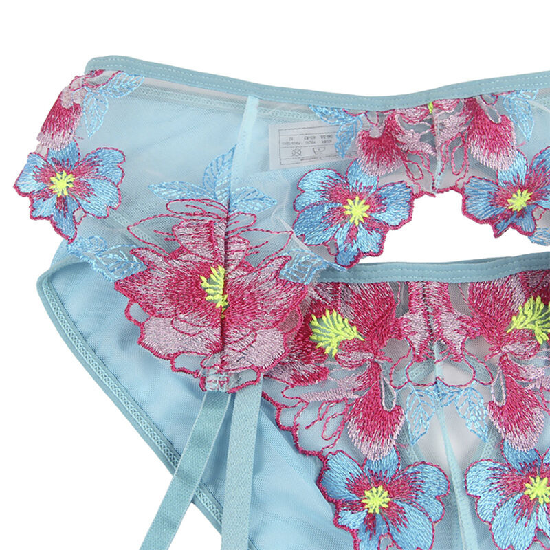 Sujetado y Panties con Liguero diseño Floran Azul