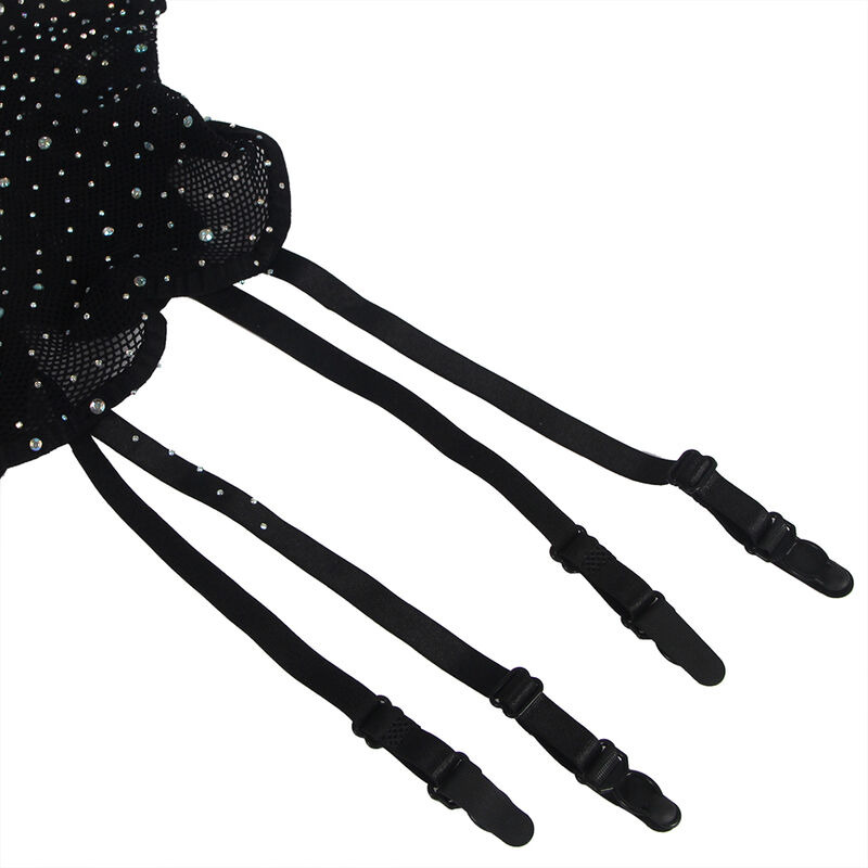 Body de Rejilla con Guantes y Diamantos Negro