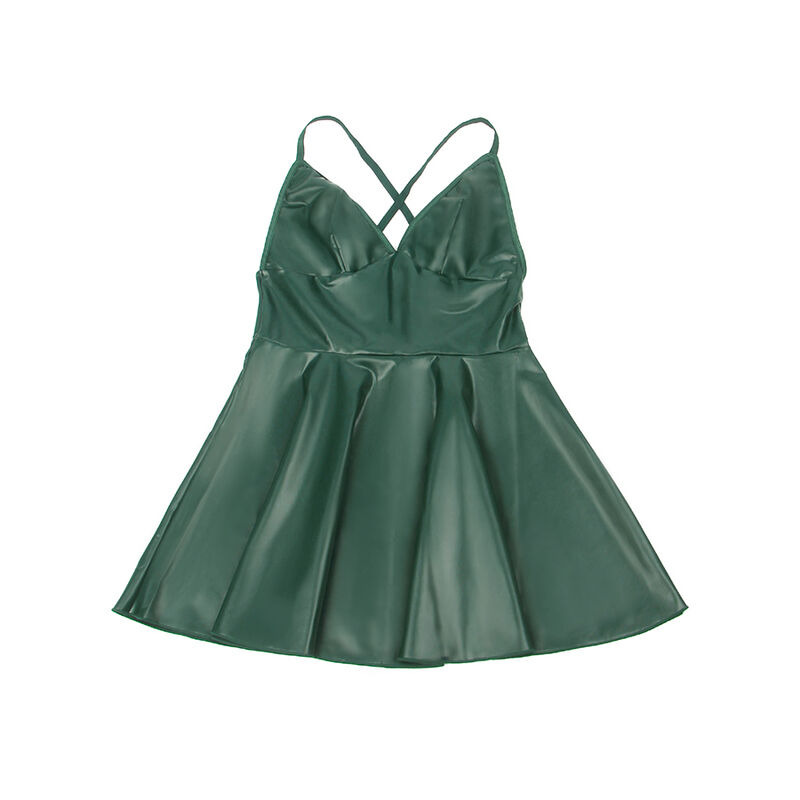 Vestido con Tirantes de Cuero Verde