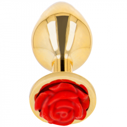 Plug Anal Dorado Rosa Roja Talla M