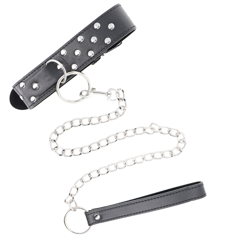 Collar con Correa Negro Remache Anilla