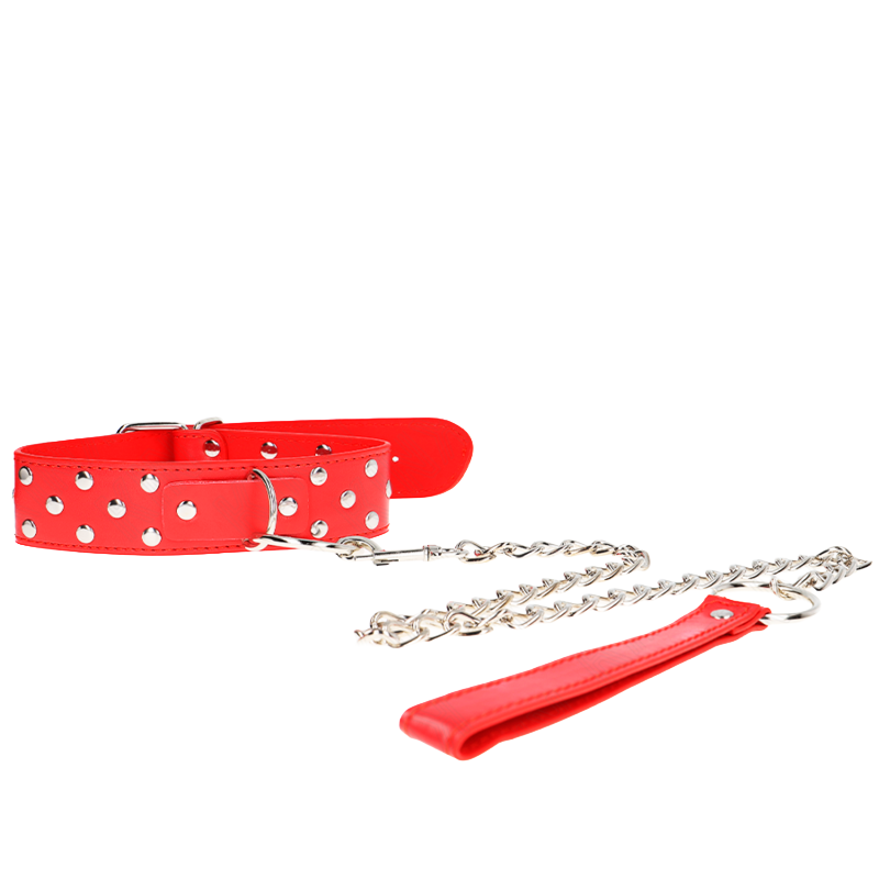 Collar Rojo con Correa Remache Anillo