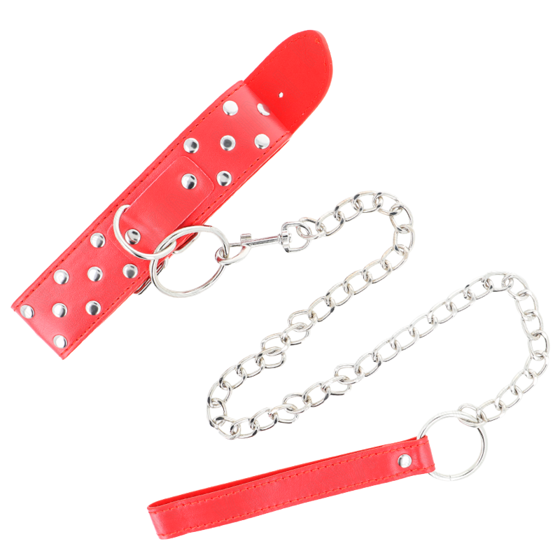 Collar Rojo con Correa Remache Anillo