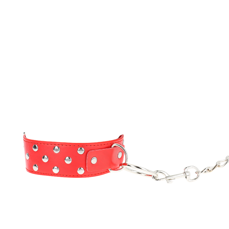 Collar Rojo con Correa Remache Anillo