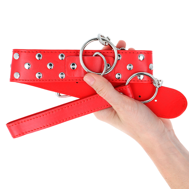 Collar Rojo con Correa Remache Anillo