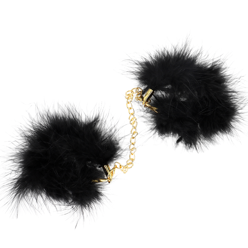 Esposas de Plumas Negras con Cadena Dorada Modelo 2