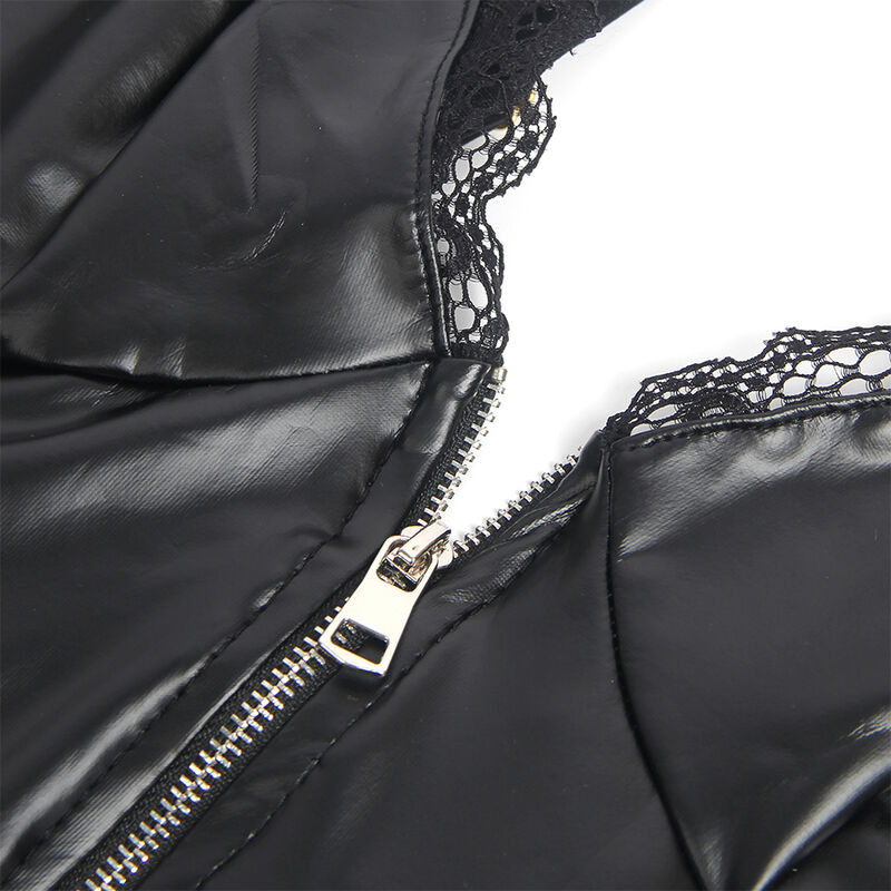Body con Cremallera de Cuero Negro