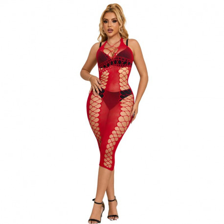 Vestido Largo de Rejilla Rojo TU