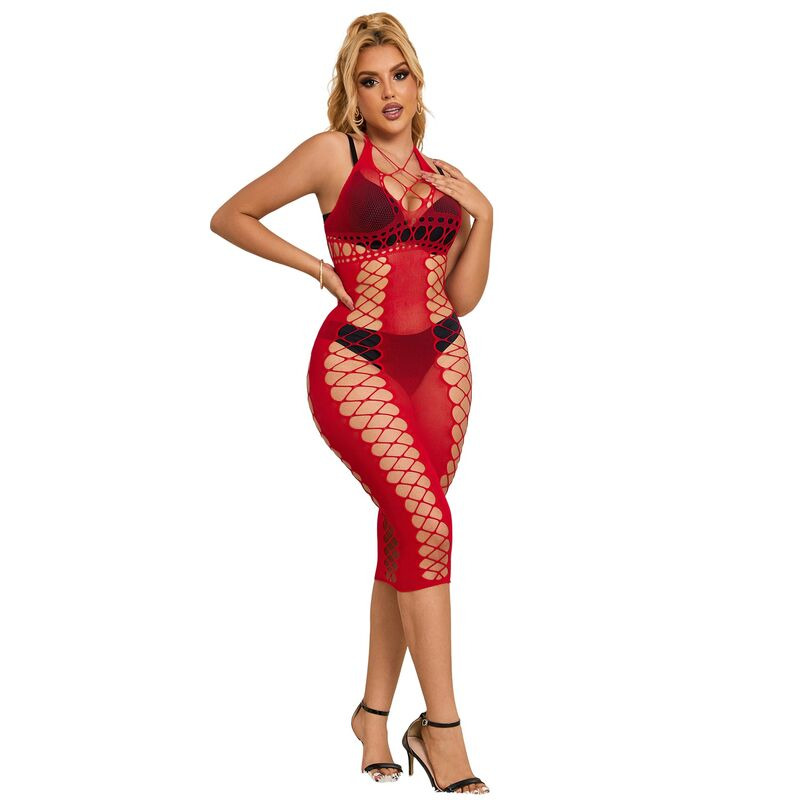 Vestido Largo de Rejilla Rojo TU