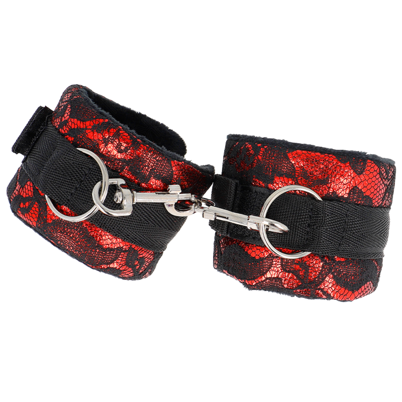Muñequeras Cortas de Encaje Terciopelo y Unión Rojo y Negro