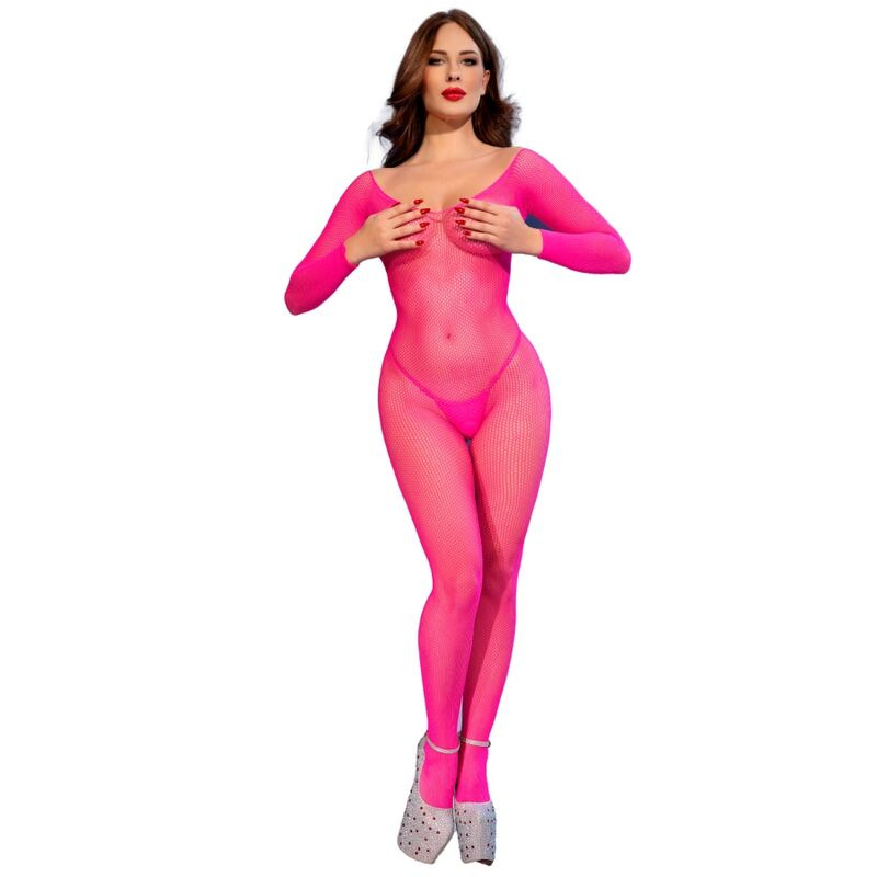 CR 4894 Bodystocking Malla Rosa Neón