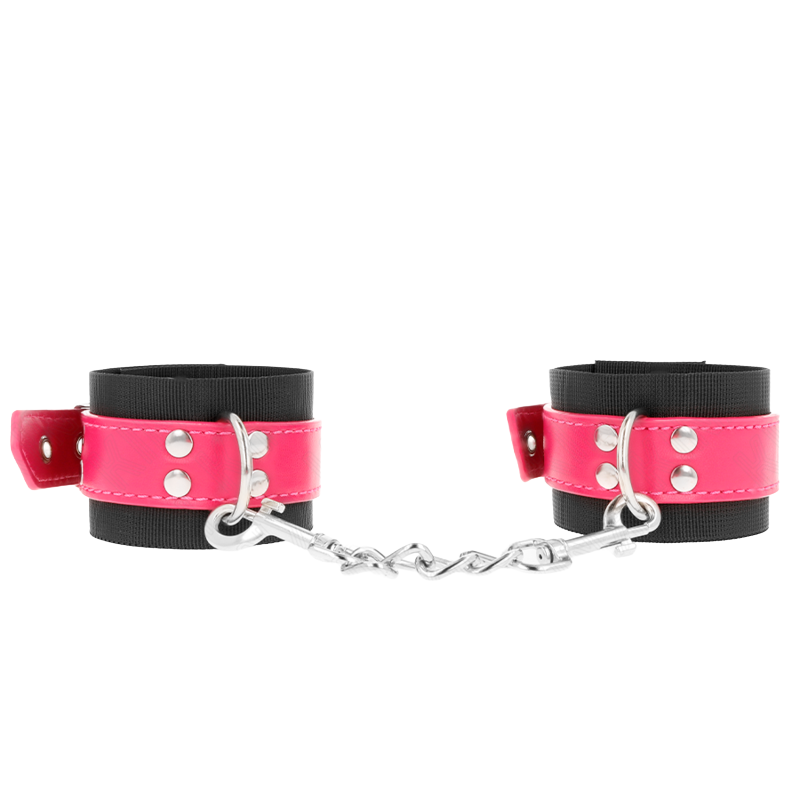 Muñequeras Negras con Correa Fucsia