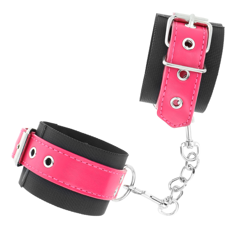 Muñequeras Negras con Correa Fucsia
