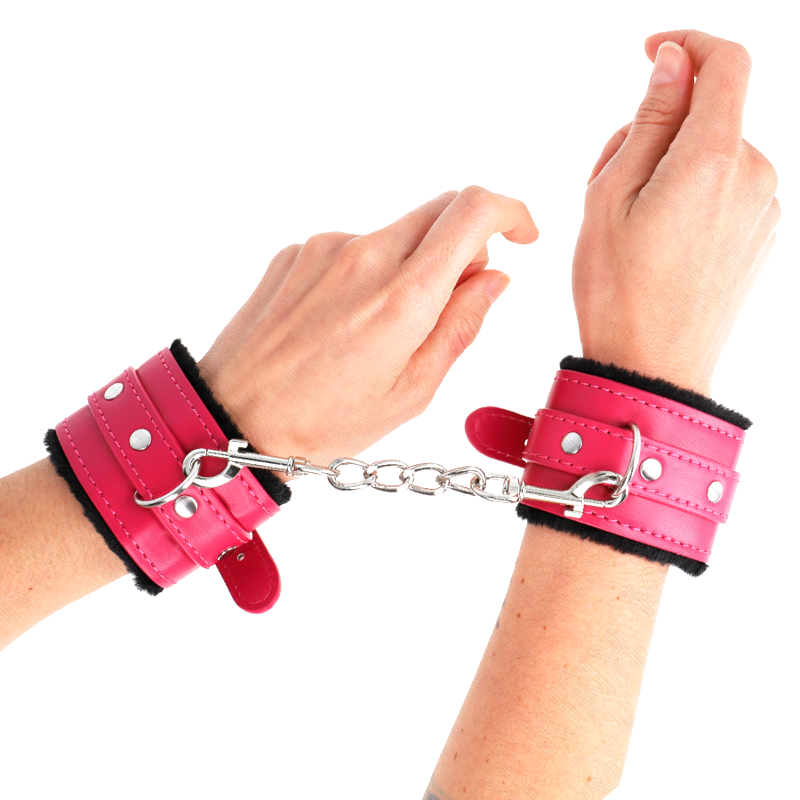 Muñequeras Forradas Premium Negro con Correa Fucsia