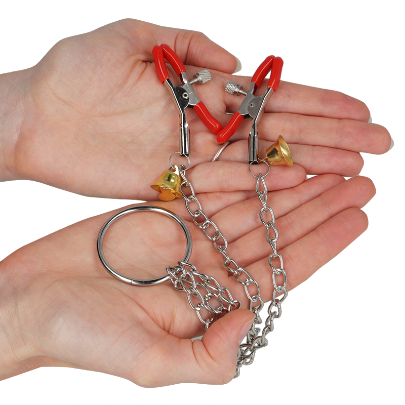 Pinzas para Pezones y Clítoris Rojas con Cascabel y Cadena