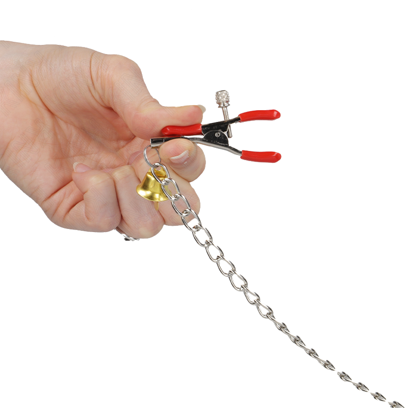 Pinzas para Pezones y Clítoris Rojas con Cascabel y Cadena