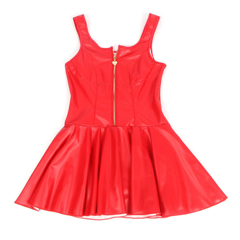 Vestido de Cuero con Cremallera de Corazón Rojo