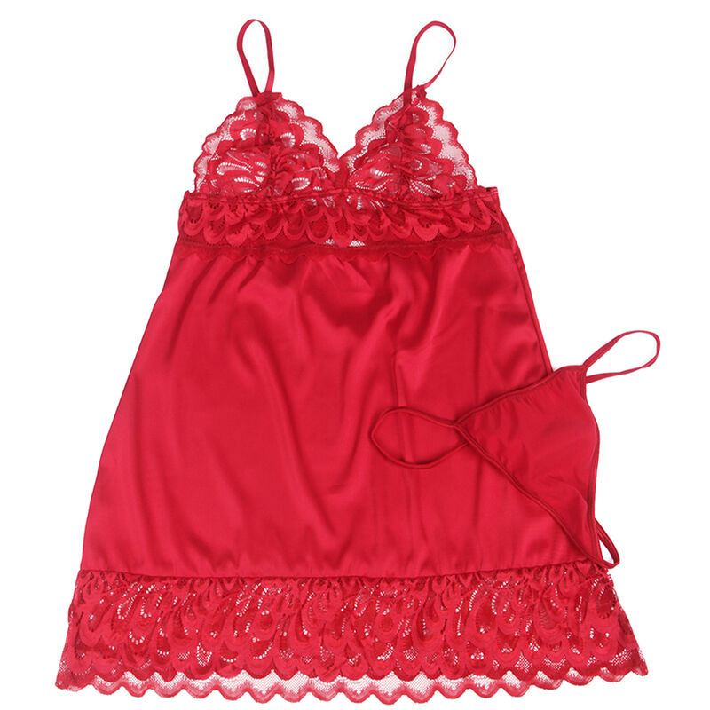 Babydoll Satinado con Encaje Rojo