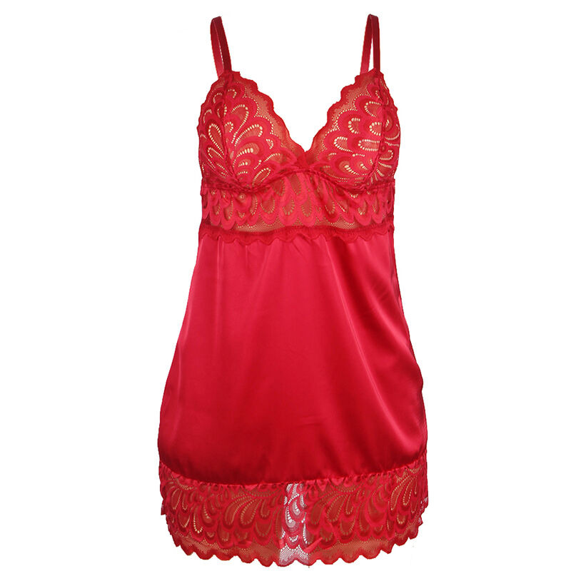 Babydoll Satinado con Encaje Rojo