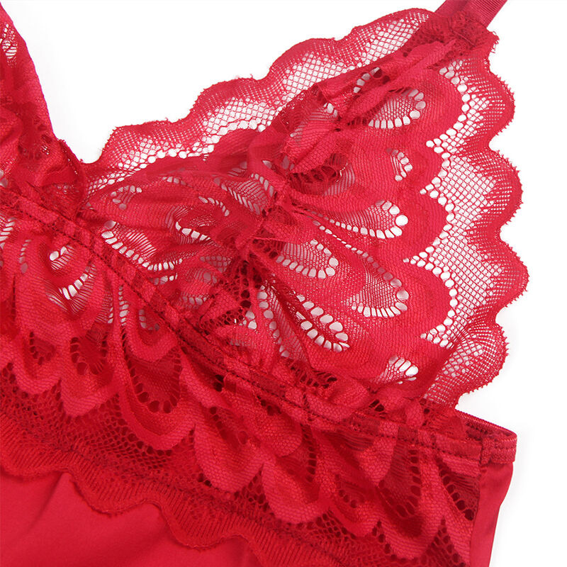 Babydoll Satinado con Encaje Rojo