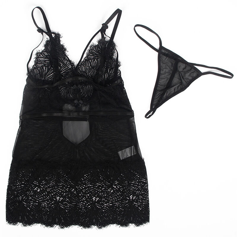 Babydoll con Tirantes Ajustables de Encaje Negro