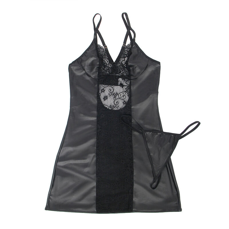 Vestido y Tanga de Cuero Negro