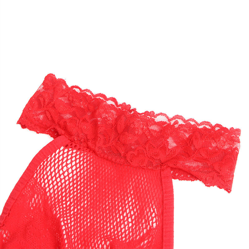 Bodystocking Crotchless Encaje con Cuello Alto Rojo