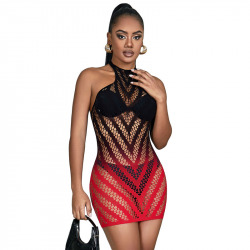 Vestido de Rejilla Degradado Rojo y Negro