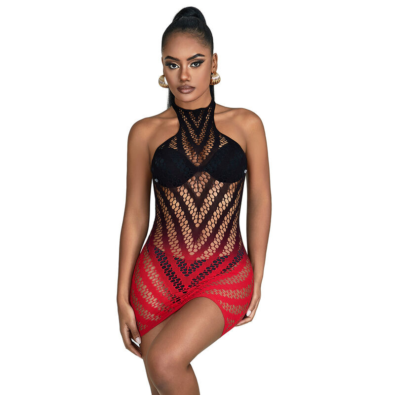 Vestido de Rejilla Degradado Rojo y Negro