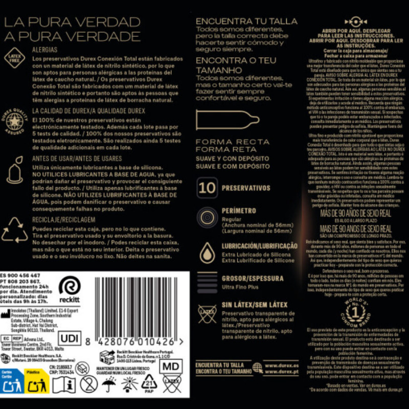 Durex Conexión Total XL Ultra Fino Sin Latex 10 Uds