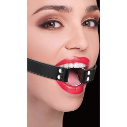 Ouch Bâillon avec Sangles en Cuir Noir