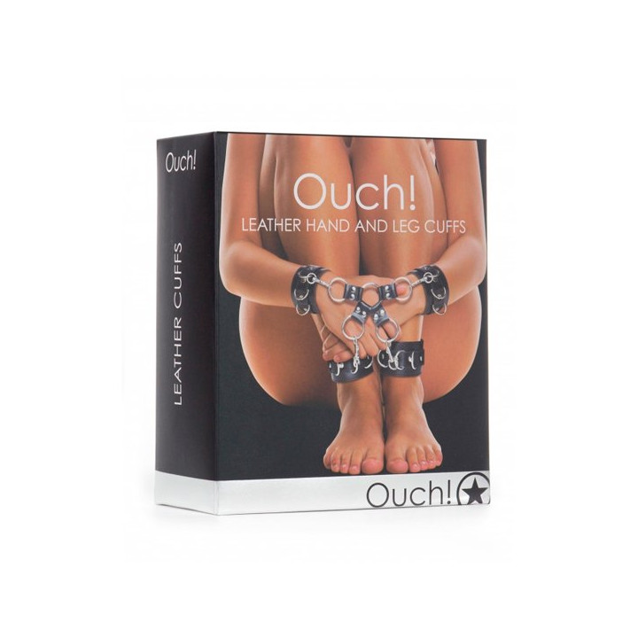 Ouch Menottes en Cuir pour les Mains et les Pieds Noir