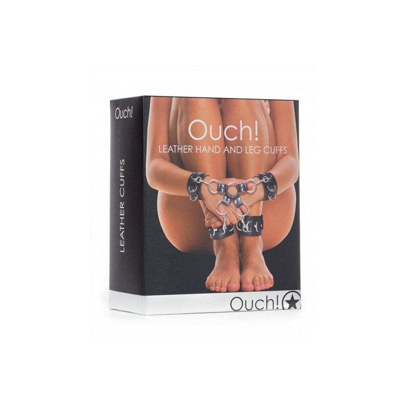 Ouch Menottes en Cuir pour les Mains et les Pieds Noir