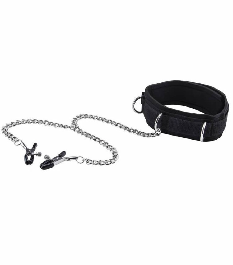 Collar Fetish Velcro Ouch con Pinza Pezones Negro