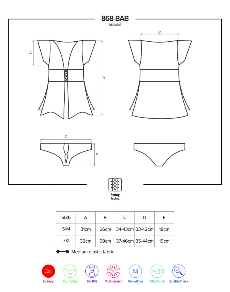 Réglable noirs 868-Bab-1 nuisette chemise de nuit