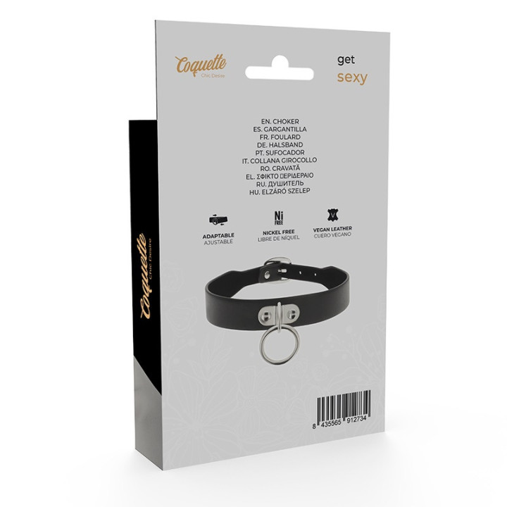Collier Cuir Végétalien Anneau Noir