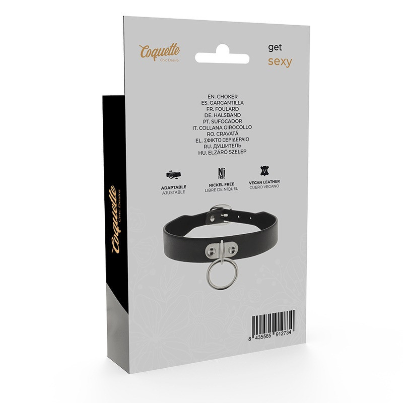 Collier Cuir Végétalien Anneau Noir
